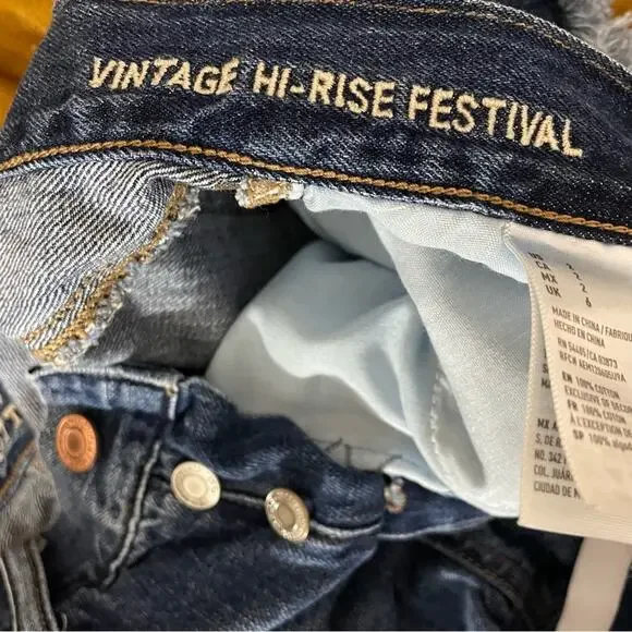 American Eagle vintage hi rise festival ripped embroidered pocket jean shorts 2 - Picture 7 of 9